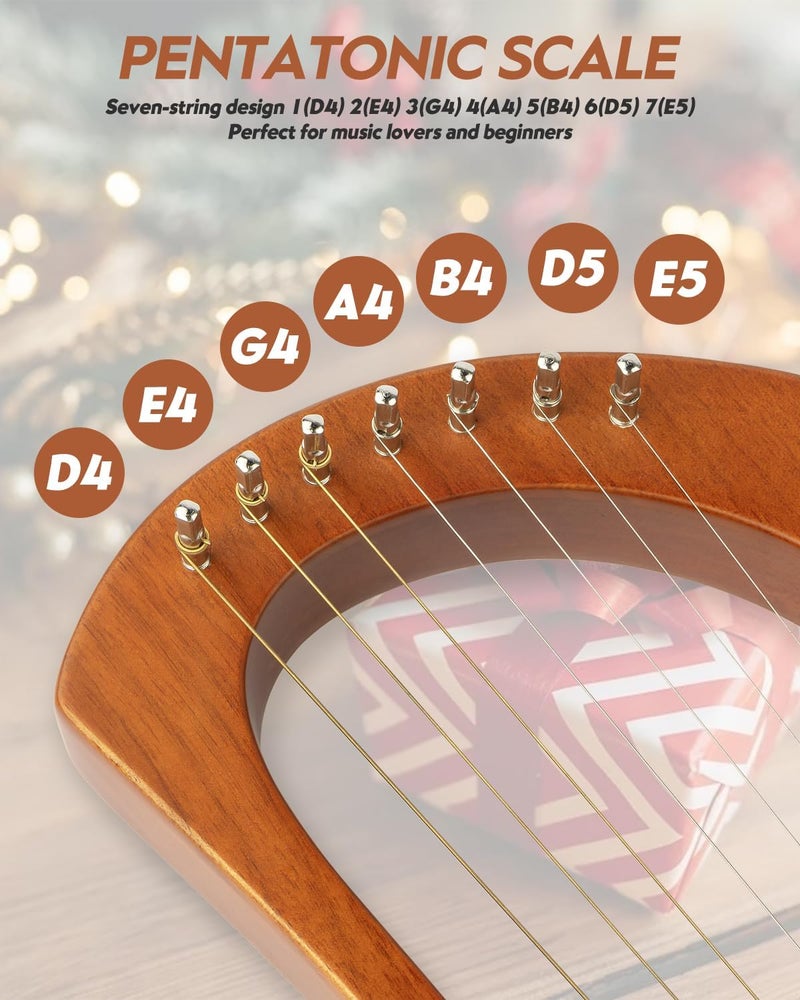 STRICH Lyre Harp, 7 Strings, Mahogany, Bone Saddle Lyre Harp Set with Spare Metal Strings, Tuning Wrench, Black Custom Gig Bag and Manual - Image 3